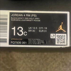 Jordan 4 RM (PS) Black and Red Sneakers